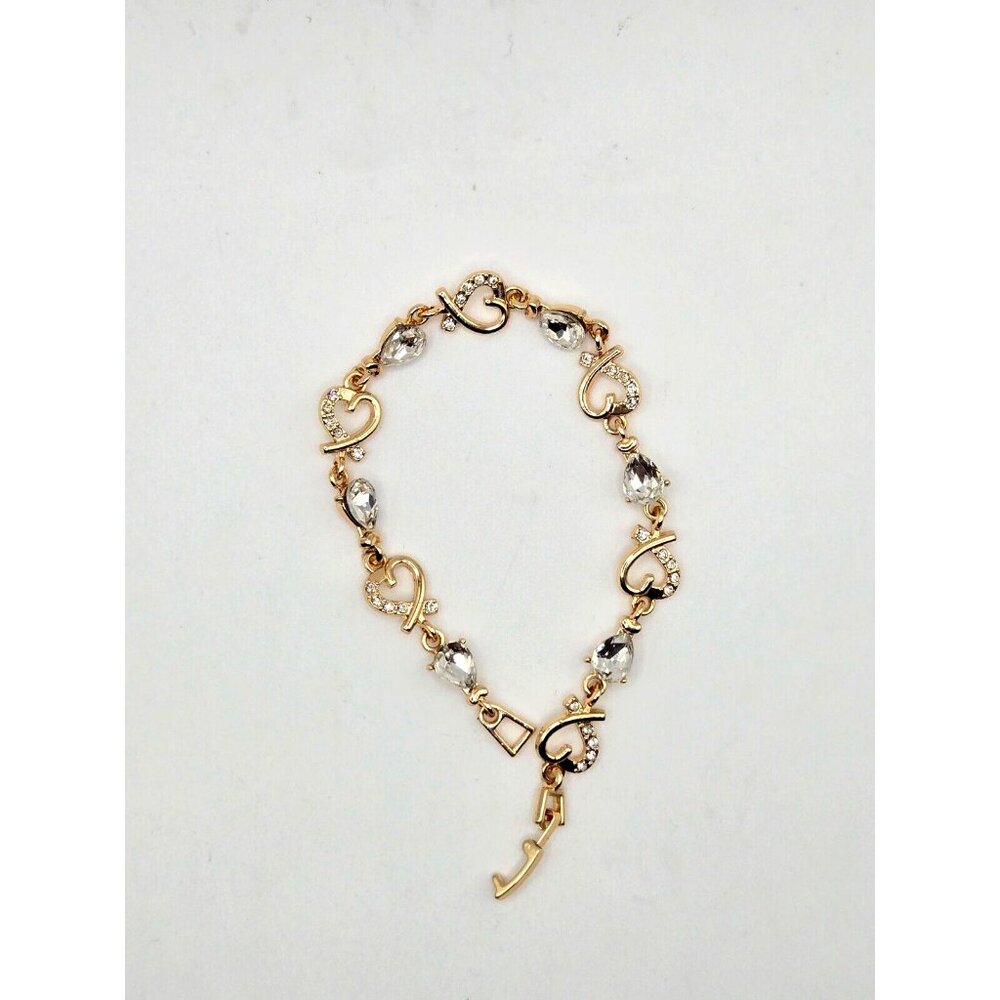 Stunning Sweetheart Bracelet Gold Plated Rhodium with Rhinestone Hearts 7.5 inch